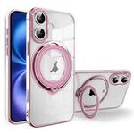 For iPhone 16 Electroplating MagSafe 360 Degree Rotation Holder Shockproof Phone Case(Pink)