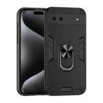 For Google Pixel 6a Shockproof Metal Ring Holder Phone Case(Black)