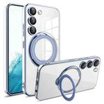 For Samsung Galaxy S22+ Electroplating MagSafe 360 Degree Rotation Holder Shockproof Phone Case(Blue)