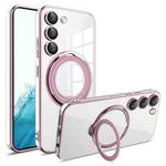 For Samsung Galaxy S22+ Electroplating MagSafe 360 Degree Rotation Holder Shockproof Phone Case(Pink)