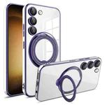 For Samsung Galaxy S23 Electroplating MagSafe 360 Degree Rotation Holder Shockproof Phone Case(Dark Purple)