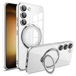 For Samsung Galaxy S23 Electroplating MagSafe 360 Degree Rotation Holder Shockproof Phone Case(Silver)