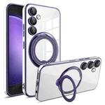 For Samsung Galaxy S23 FE 5G Electroplating MagSafe 360 Degree Rotation Holder Shockproof Phone Case(Dark Purple)