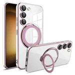 For Samsung Galaxy S23+ Electroplating MagSafe 360 Degree Rotation Holder Shockproof Phone Case(Pink)