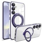 For Samsung Galaxy S24 Electroplating MagSafe 360 Degree Rotation Holder Shockproof Phone Case(Dark Purple)