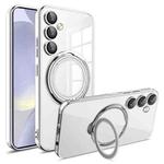 For Samsung Galaxy S24 Electroplating MagSafe 360 Degree Rotation Holder Shockproof Phone Case(Silver)