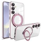 For Samsung Galaxy S24 Electroplating MagSafe 360 Degree Rotation Holder Shockproof Phone Case(Pink)