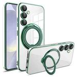 For Samsung Galaxy S24+ Electroplating MagSafe 360 Degree Rotation Holder Shockproof Phone Case(Dark Green)