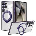 For Samsung Galaxy S24 Ultra Electroplating MagSafe 360 Degree Rotation Holder Shockproof Phone Case(Dark Purple)