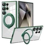 For Samsung Galaxy S24 Ultra Electroplating MagSafe 360 Degree Rotation Holder Shockproof Phone Case(Dark Green)