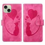 For iPhone 15 Plus Pen Heart Cat Embossed Leather Phone Case(Pink)
