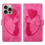 For iPhone 14 Pro Pen Heart Cat Embossed Leather Phone Case(Pink)