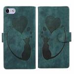 For iPhone 7 / 8 / SE 2022 Pen Heart Cat Embossed Leather Phone Case(Green)