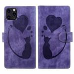 For iPhone 11 Pro Max Pen Heart Cat Embossed Leather Phone Case(Purple)