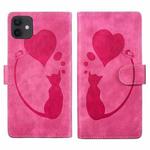 For iPhone 11 Pen Heart Cat Embossed Leather Phone Case(Pink)