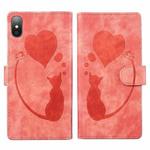 For iPhone X / XS Pen Heart Cat Embossed Leather Phone Case(Orange)