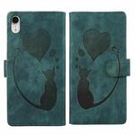 For iPhone XR Pen Heart Cat Embossed Leather Phone Case(Green)