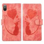 For iPhone XS Max Pen Heart Cat Embossed Leather Phone Case(Orange)