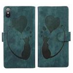 For iPhone XS Max Pen Heart Cat Embossed Leather Phone Case(Green)