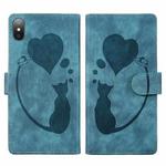 For iPhone XS Max Pen Heart Cat Embossed Leather Phone Case(Blue)