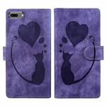For iPhone 7 Plus / 8 Plus Pen Heart Cat Embossed Leather Phone Case(Purple)