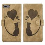 For iPhone 7 Plus / 8 Plus Pen Heart Cat Embossed Leather Phone Case(Apricot)