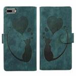 For iPhone 7 Plus / 8 Plus Pen Heart Cat Embossed Leather Phone Case(Green)