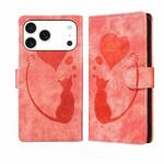 For iPhone 17 Pro Max Pen Heart Cat Embossed Leather Phone Case(Orange)
