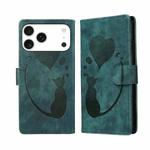 For iPhone 17 Pro Max Pen Heart Cat Embossed Leather Phone Case(Green)