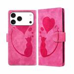 For iPhone 17 Pro Pen Heart Cat Embossed Leather Phone Case(Pink)