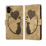 For iPhone 17 Pen Heart Cat Embossed Leather Phone Case(Apricot)