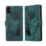 For iPhone 17 Pen Heart Cat Embossed Leather Phone Case(Green)
