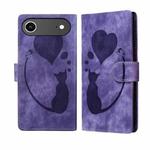 For iPhone 17 Air Pen Heart Cat Embossed Leather Phone Case(Purple)