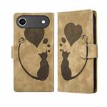 For iPhone 17 Air Pen Heart Cat Embossed Leather Phone Case(Apricot)