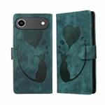 For iPhone 17 Air Pen Heart Cat Embossed Leather Phone Case(Green)
