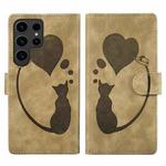 For Samsung Galaxy S24 Ultra 5G Pen Heart Cat Embossed Leather Phone Case(Apricot)