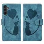 For Samsung Galaxy S24+ 5G Pen Heart Cat Embossed Leather Phone Case(Blue)
