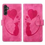 For Samsung Galaxy S24+ 5G Pen Heart Cat Embossed Leather Phone Case(Pink)