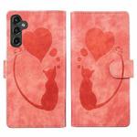 For Samsung Galaxy S24 5G Pen Heart Cat Embossed Leather Phone Case(Orange)