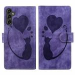 For Samsung Galaxy S24 5G Pen Heart Cat Embossed Leather Phone Case(Purple)