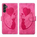 For Samsung Galaxy S24 5G Pen Heart Cat Embossed Leather Phone Case(Pink)