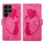 For Samsung Galaxy S23 Ultra 5G Pen Heart Cat Embossed Leather Phone Case(Pink)