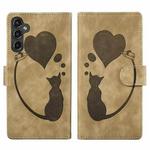 For Samsung Galaxy S23 FE 5G Pen Heart Cat Embossed Leather Phone Case(Apricot)