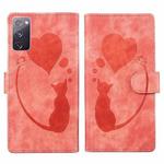 For Samsung Galaxy S20 FE 5G Pen Heart Cat Embossed Leather Phone Case(Orange)