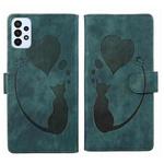 For Samsung Galaxy A53 5G Pen Heart Cat Embossed Leather Phone Case(Green)