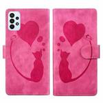 For Samsung Galaxy A52 5G / A52s 5G Pen Heart Cat Embossed Leather Phone Case(Pink)