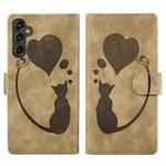 For Samsung Galaxy A24 4G Pen Heart Cat Embossed Leather Phone Case(Apricot)