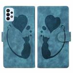 For Samsung Galaxy A23 5G Pen Heart Cat Embossed Leather Phone Case(Blue)