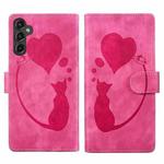 For Samsung Galaxy A14 5G Pen Heart Cat Embossed Leather Phone Case(Pink)