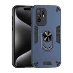 For OPPO F19 Pro+ Shockproof Metal Ring Holder Phone Case(Blue)